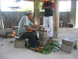 Bark is removed and the vine is shredded