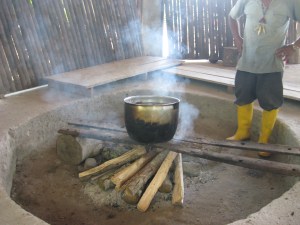 The mixture is put on the fire