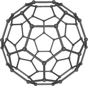 A 3D model of a en:C60 molecule, also called a "Buckyball". Created by Michael Ströck (mstroeck) on February 6, 2006 in iMol for Mac OS X and Photoshop CS2. From Wikipedia.